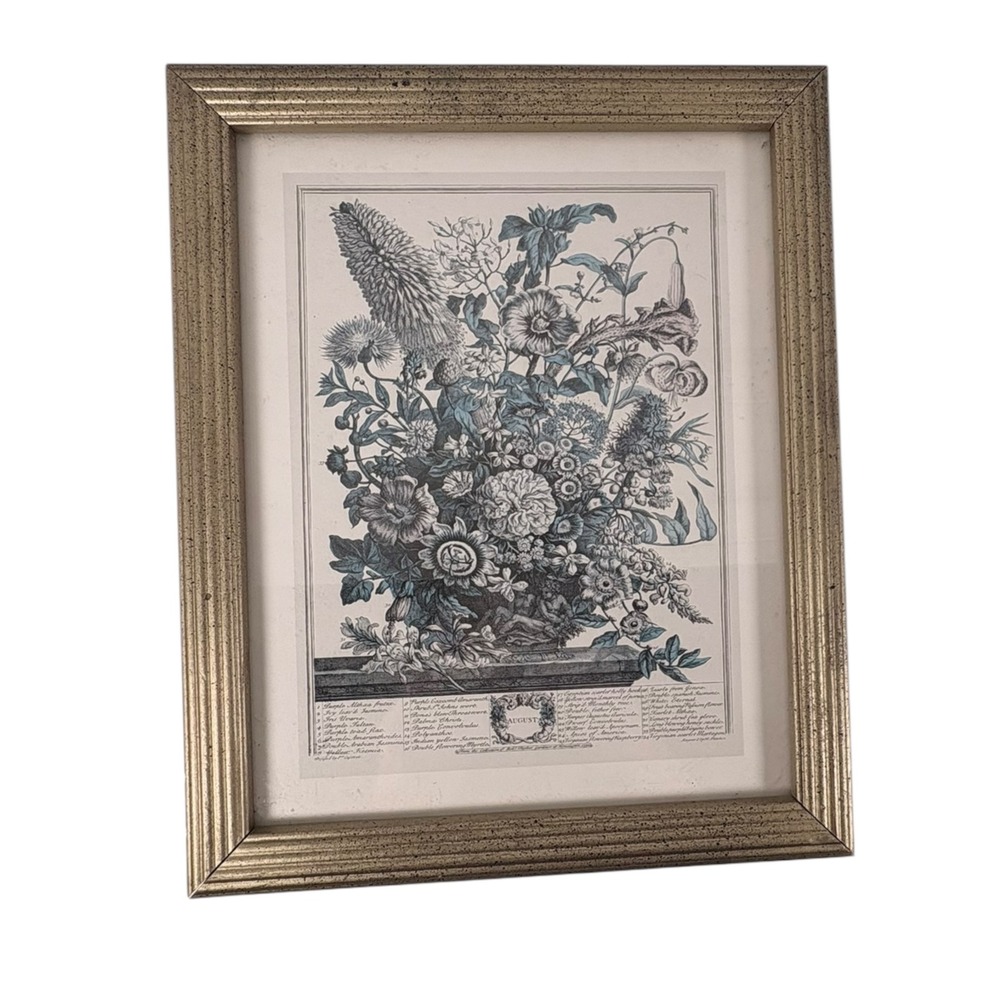 Unbranded Botanical August Flower Print Small Gold Frame Excellent Vintage Style